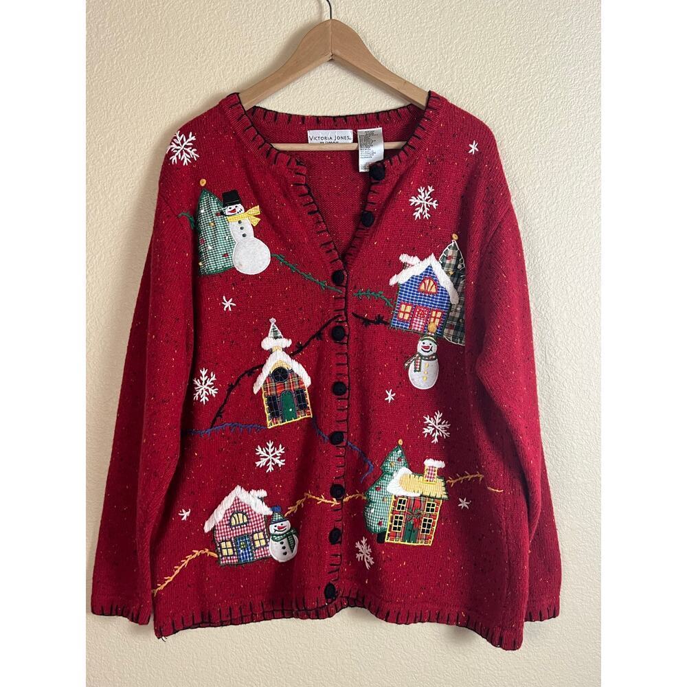 Victoria Jones Women's Red Ramie‎ Blend Christmas Sweater Sz 1X